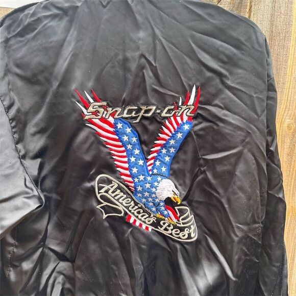 Vintage Snap-On Swingster Men's Bomber Jacket L Black Embroidered Zip-Up - Picture 9 of 11